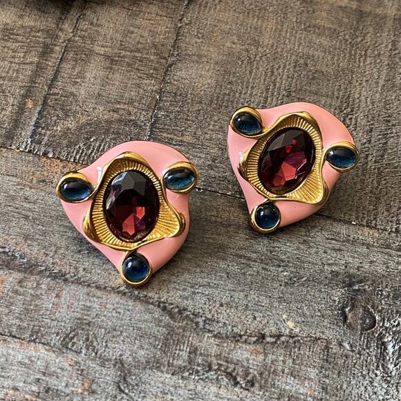NEW Pink Abstract Gem Statement Earrings - Picture 5 of 9